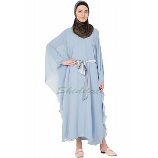 Double layer full flayered kaftan - Sky blue with belt
